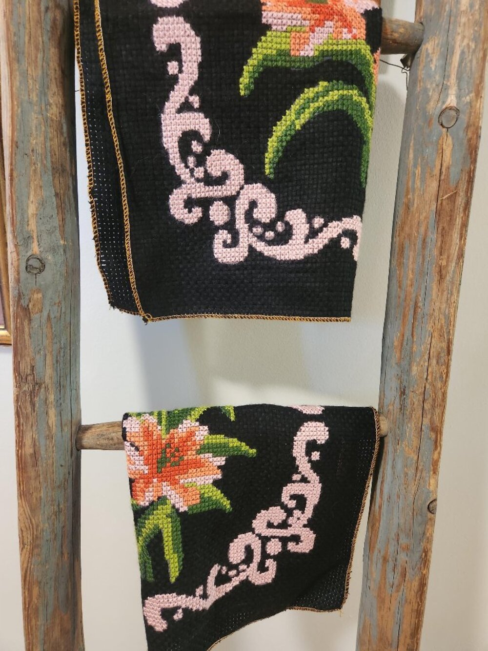 Embroidered Fabric For Pillow Covers Floral on Black Backdrop